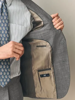 Grey Slim Fit Nova Fides Italian Linen Blend Fabric Suit Jacket