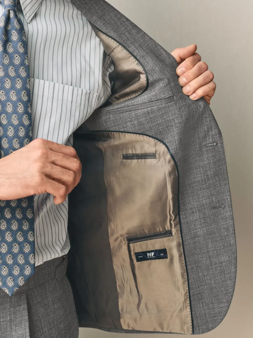 Grey Slim Fit Nova Fides Italian Linen Blend Fabric Suit Jacket