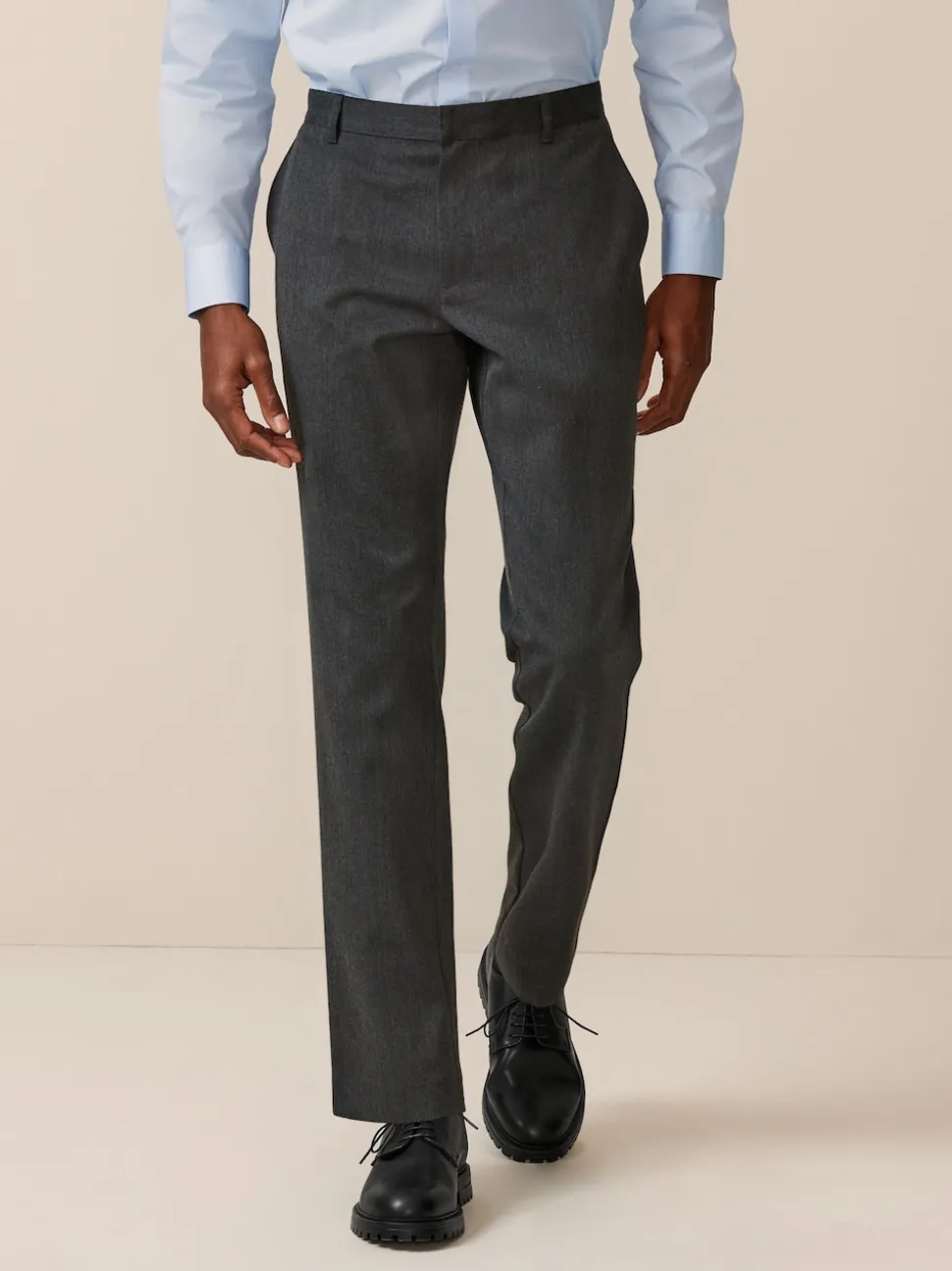 Grey Slim Fit Plain Front Smart Trousers