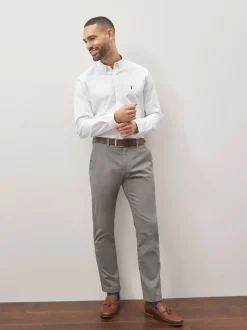 Grey Slim Fit Printed Belted Soft Touch Chino Trousers