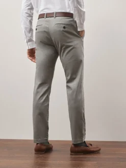 Grey Slim Fit Printed Belted Soft Touch Chino Trousers
