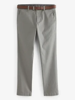Grey Slim Fit Printed Belted Soft Touch Chino Trousers