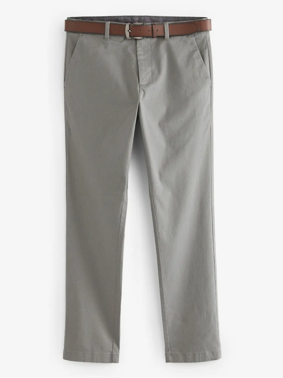 Grey Slim Fit Printed Belted Soft Touch Chino Trousers