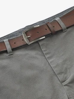 Grey Slim Fit Printed Belted Soft Touch Chino Trousers