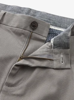 Grey Slim Fit Printed Belted Soft Touch Chino Trousers