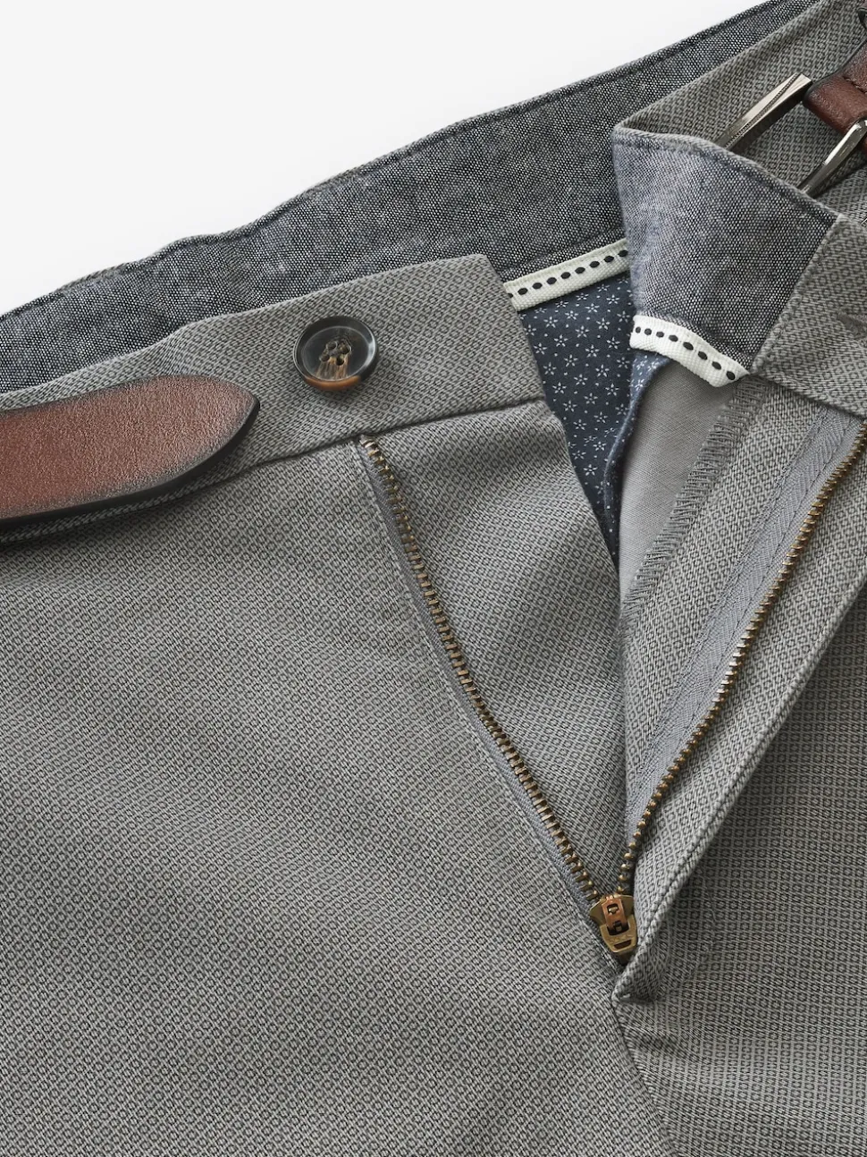 Grey Slim Fit Printed Belted Soft Touch Chino Trousers