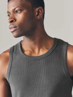 Grey Slim Fit Ribbed Vest