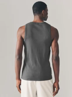 Grey Slim Fit Ribbed Vest