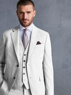 Grey Slim Fit Signature Tollegno Italian Wool Textured Suit Jacket