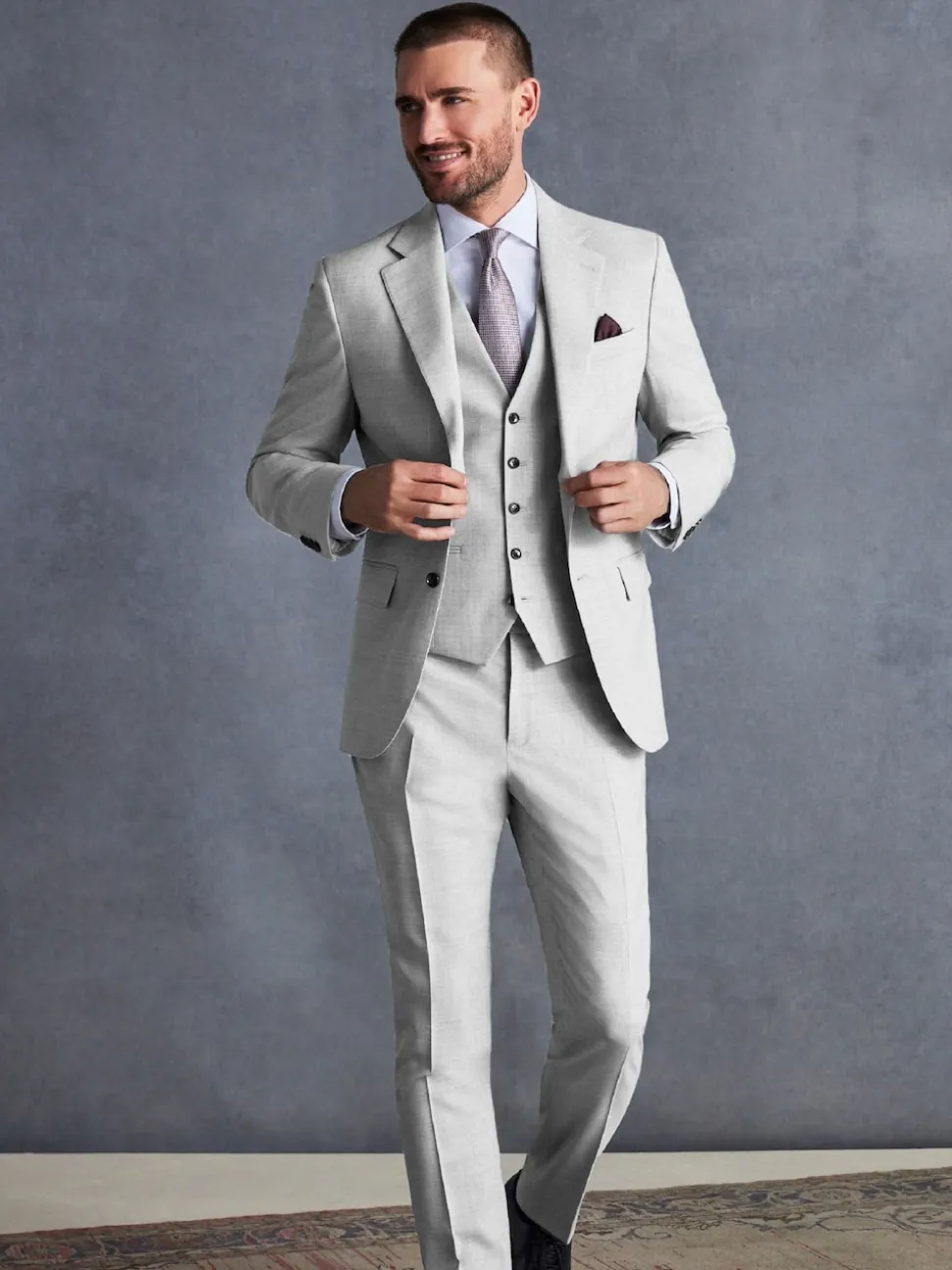 Grey Slim Fit Signature Tollegno Italian Wool Textured Suit Jacket