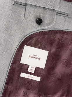 Grey Slim Fit Signature Tollegno Italian Wool Textured Suit Jacket