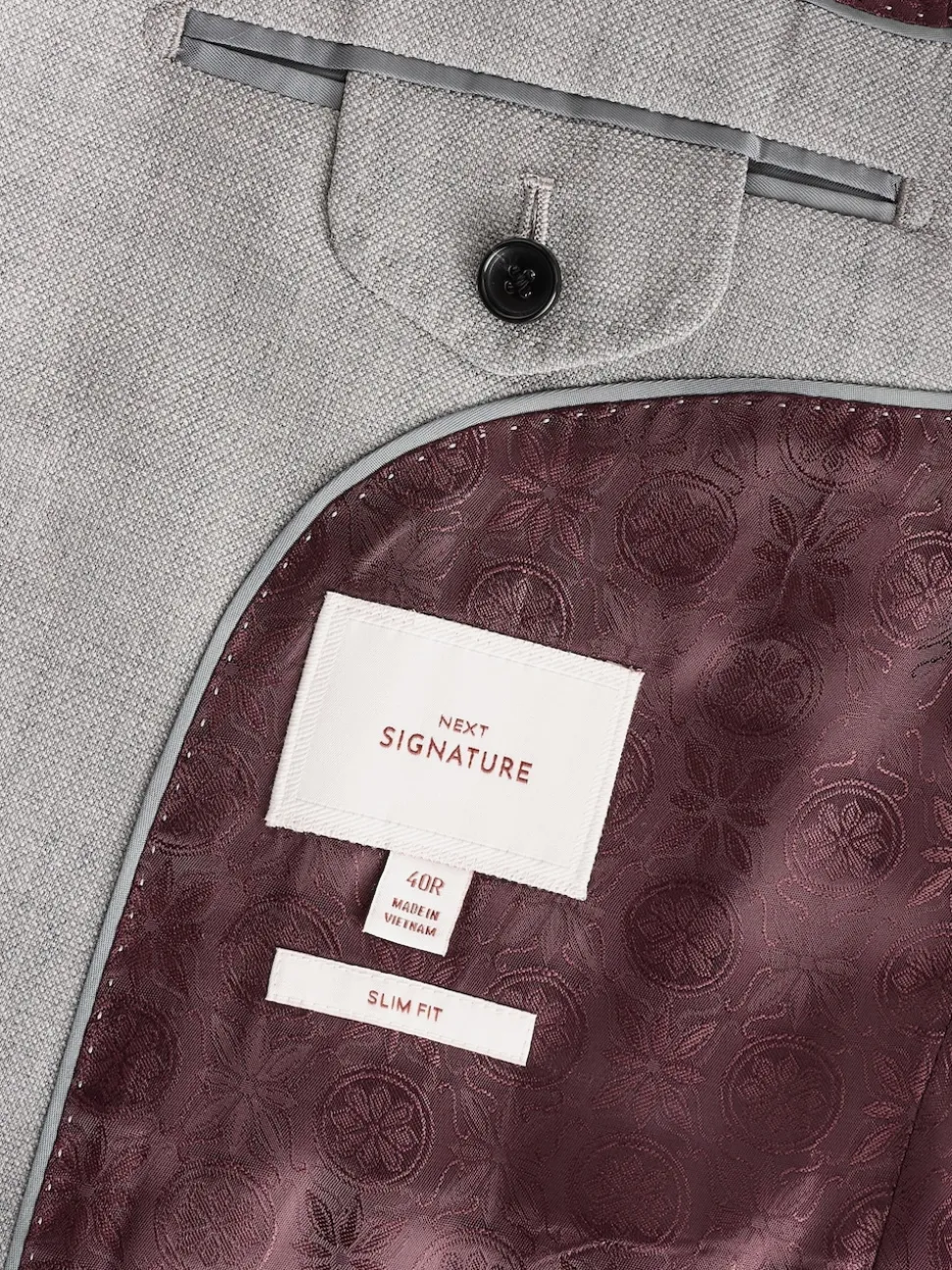 Grey Slim Fit Signature Tollegno Italian Wool Textured Suit Jacket