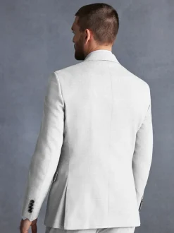 Grey Slim Fit Signature Tollegno Italian Wool Textured Suit Jacket