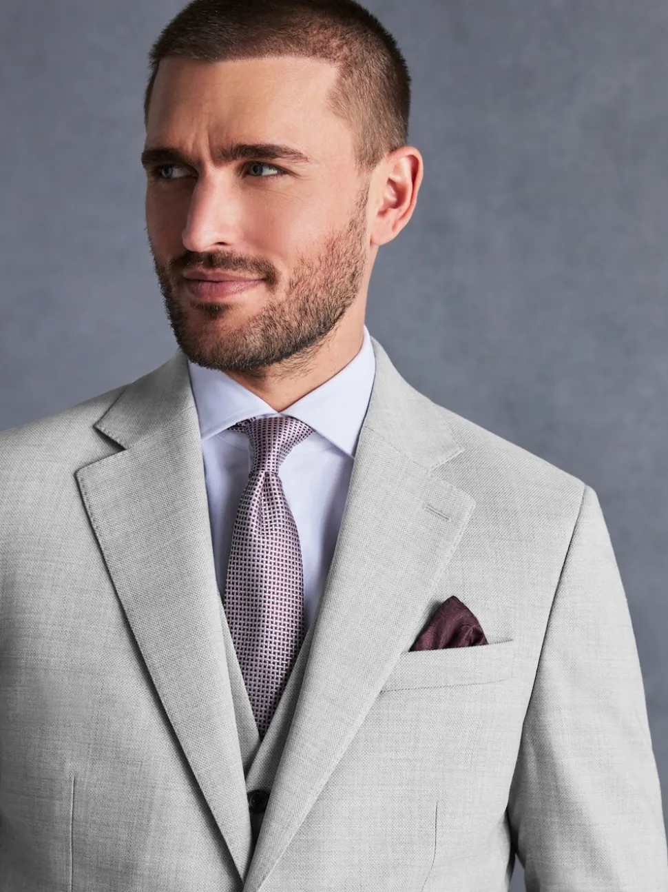 Grey Slim Fit Signature Tollegno Italian Wool Textured Suit Jacket