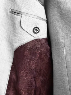 Grey Slim Fit Signature Tollegno Italian Wool Textured Suit Jacket
