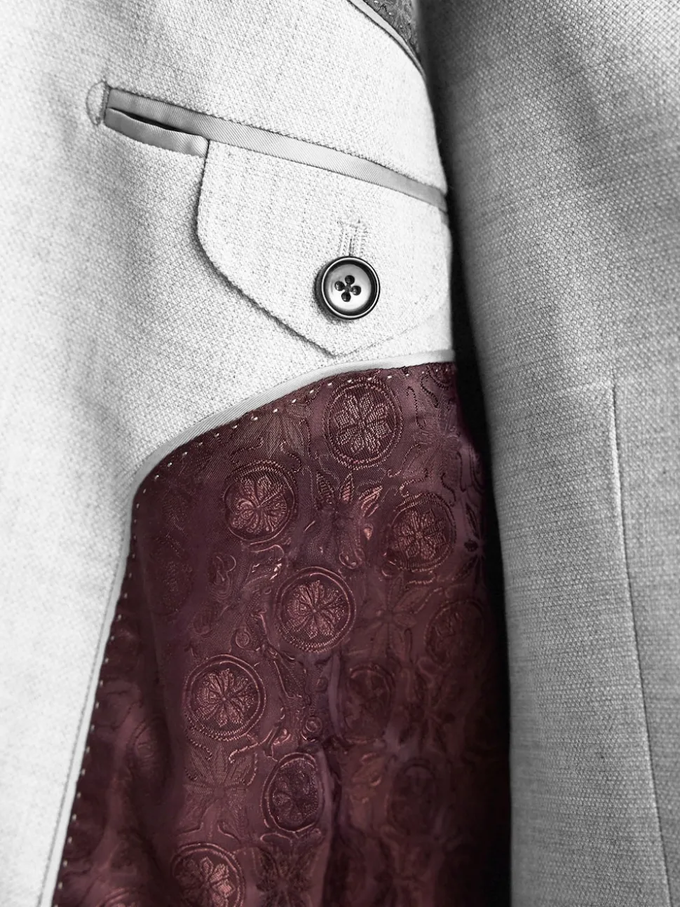 Grey Slim Fit Signature Tollegno Italian Wool Textured Suit Jacket