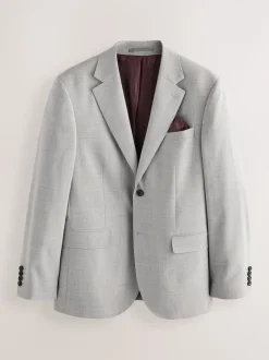 Grey Slim Fit Signature Tollegno Italian Wool Textured Suit Jacket