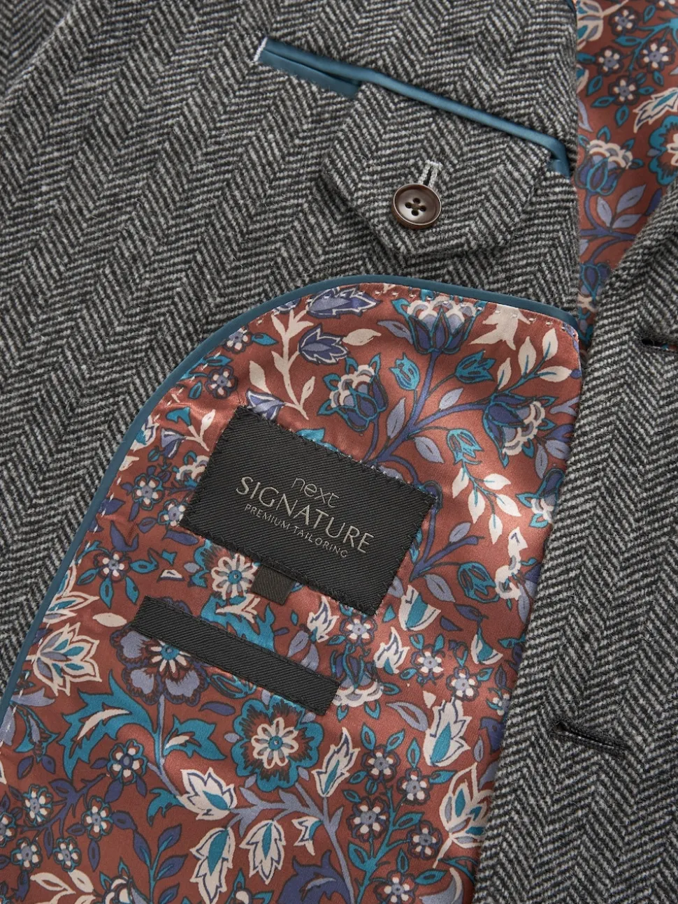 Grey Slim Fit Signature Wool Blend Herringbone Nova Fides Blazer