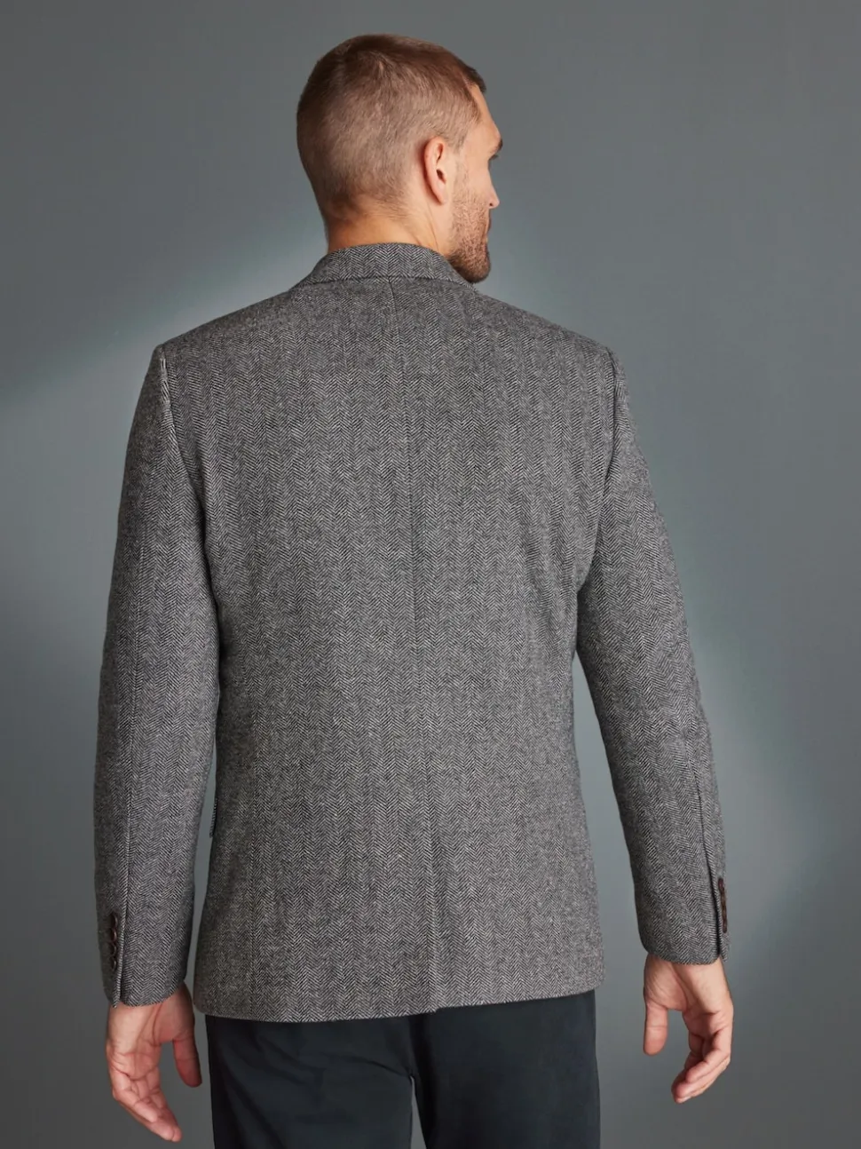 Grey Slim Fit Signature Wool Blend Herringbone Nova Fides Blazer