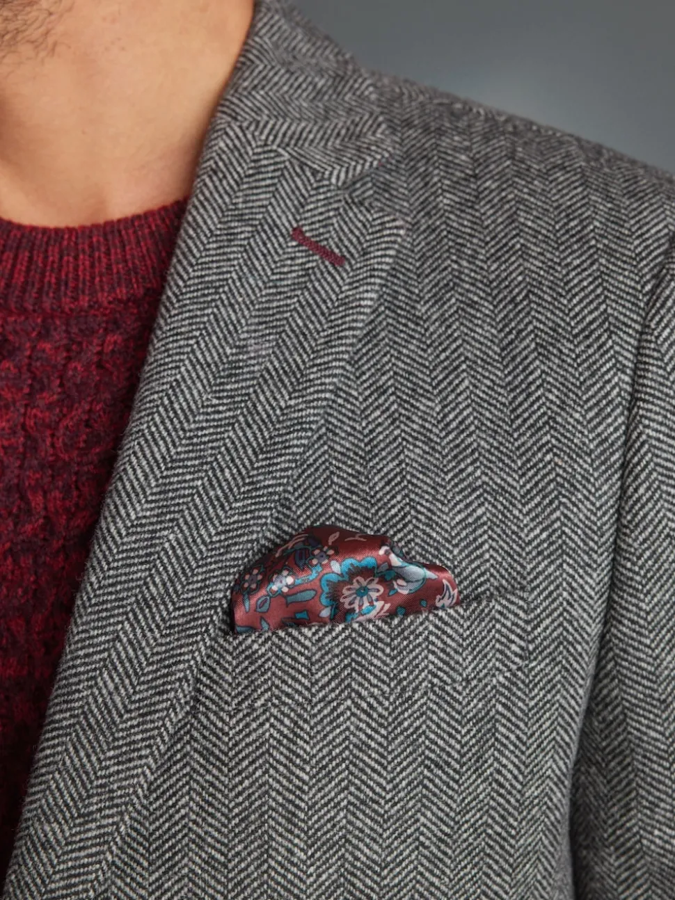 Grey Slim Fit Signature Wool Blend Herringbone Nova Fides Blazer