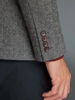 Grey Slim Fit Signature Wool Blend Herringbone Nova Fides Blazer
