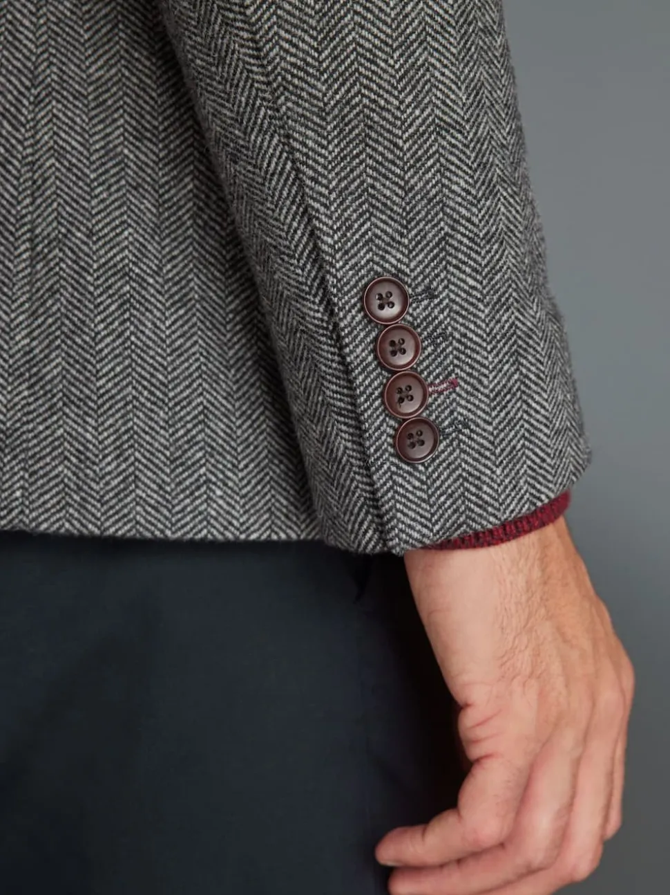 Grey Slim Fit Signature Wool Blend Herringbone Nova Fides Blazer