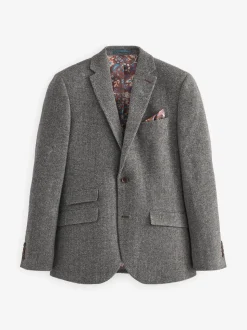 Grey Slim Fit Signature Wool Blend Herringbone Nova Fides Blazer