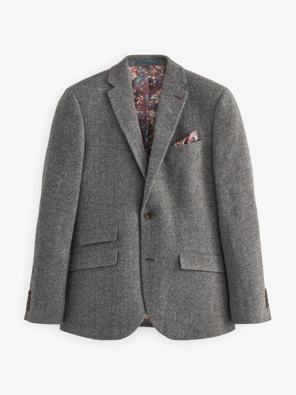 Grey Slim Fit Signature Wool Blend Herringbone Nova Fides Blazer