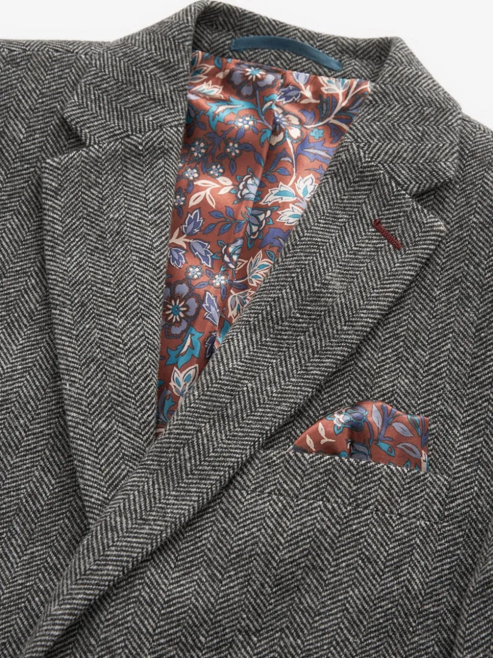 Grey Slim Fit Signature Wool Blend Herringbone Nova Fides Blazer