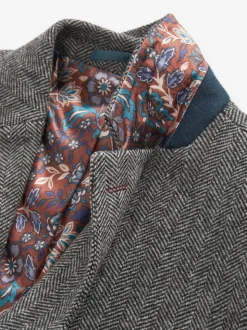 Grey Slim Fit Signature Wool Blend Herringbone Nova Fides Blazer