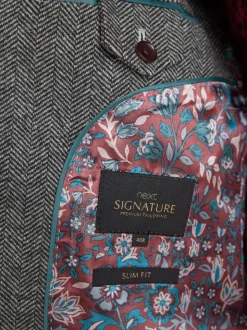 Grey Slim Fit Signature Wool Blend Herringbone Nova Fides Blazer