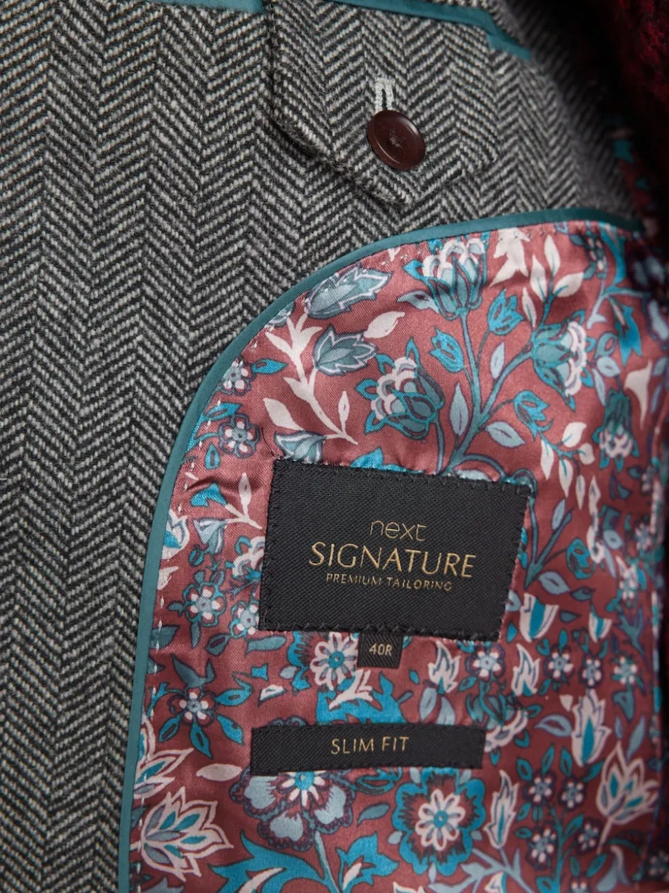 Grey Slim Fit Signature Wool Blend Herringbone Nova Fides Blazer