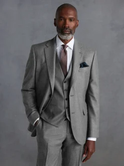 Grey Slim Fit Signature Zignone Italian Wool Cashmere Blend Flannel Suit Jacket