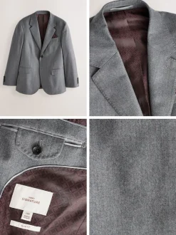 Grey Slim Fit Signature Zignone Italian Wool Cashmere Blend Flannel Suit Jacket