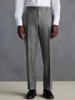 Grey Slim Fit Signature Zignone Italian Wool Cashmere Blend Flannel Suit Trousers