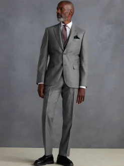 Grey Slim Fit Signature Zignone Italian Wool Cashmere Blend Flannel Suit Trousers