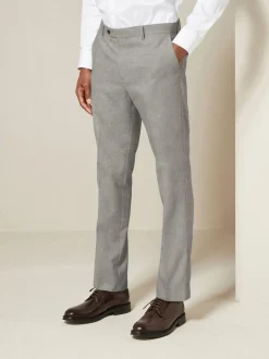 Grey Slim Fit Textured Suit Trousers