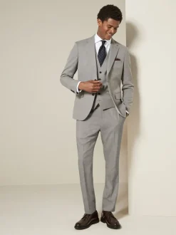 Grey Slim Fit Textured Suit Trousers