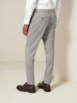 Grey Slim Fit Textured Suit Trousers