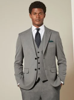 Grey Slim Fit Textured Suit Jacket
