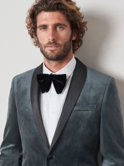 Grey Slim Fit Velvet Blazer