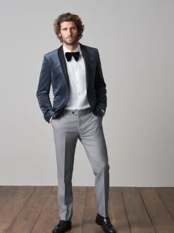 Grey Slim Fit Velvet Blazer