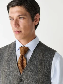 Grey Slim Fit Wool Blend Herringbone Stripe Suit Waistcoat