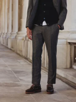 Grey Slim Fit Wool Blend Herringbone Stripe Suit Trousers