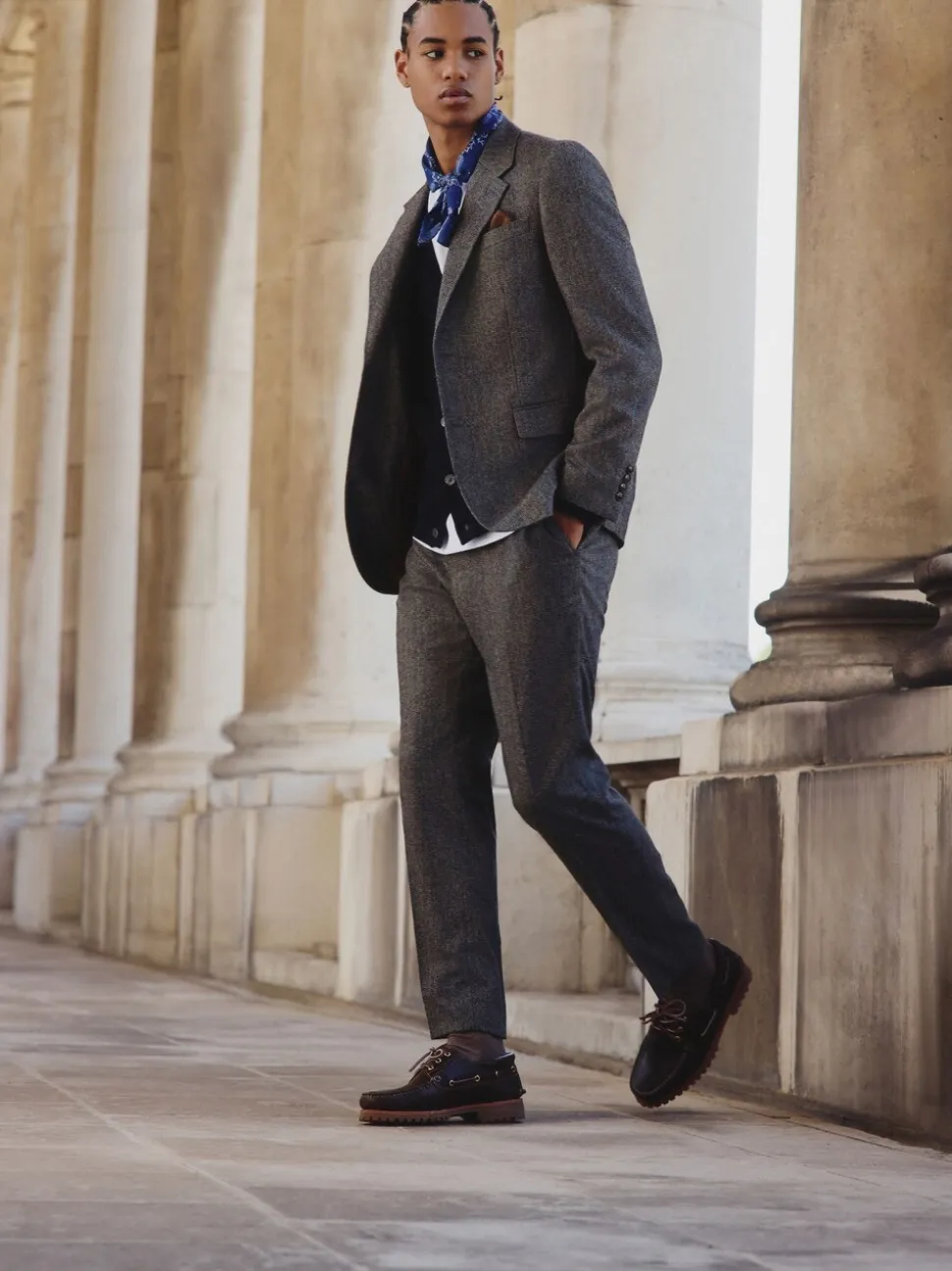 Grey Slim Fit Wool Blend Herringbone Stripe Suit Trousers