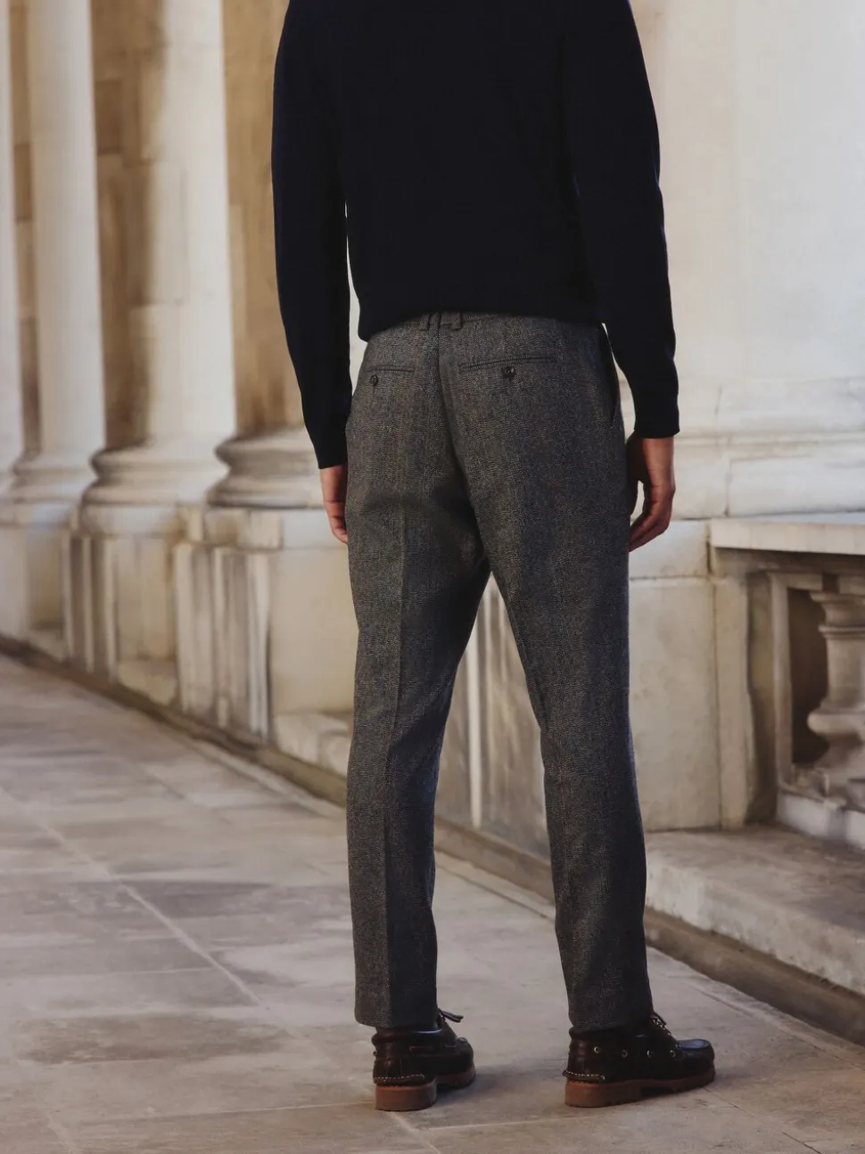Grey Slim Fit Wool Blend Herringbone Stripe Suit Trousers