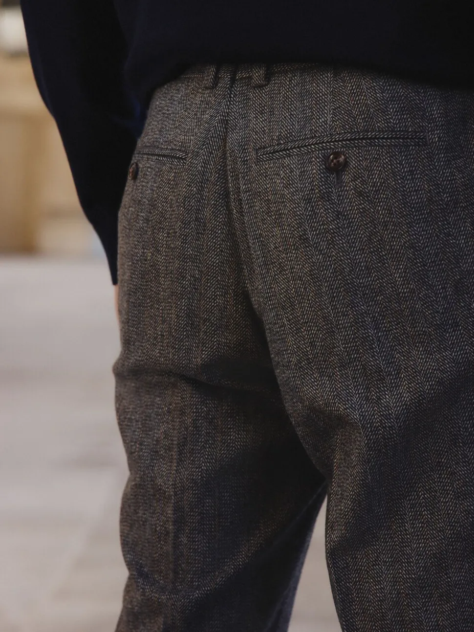 Grey Slim Fit Wool Blend Herringbone Stripe Suit Trousers