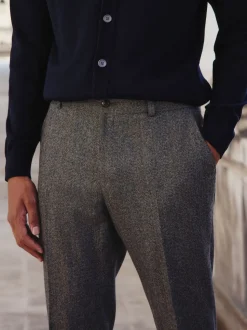 Grey Slim Fit Wool Blend Herringbone Stripe Suit Trousers