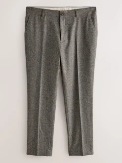 Grey Slim Fit Wool Blend Herringbone Stripe Suit Trousers