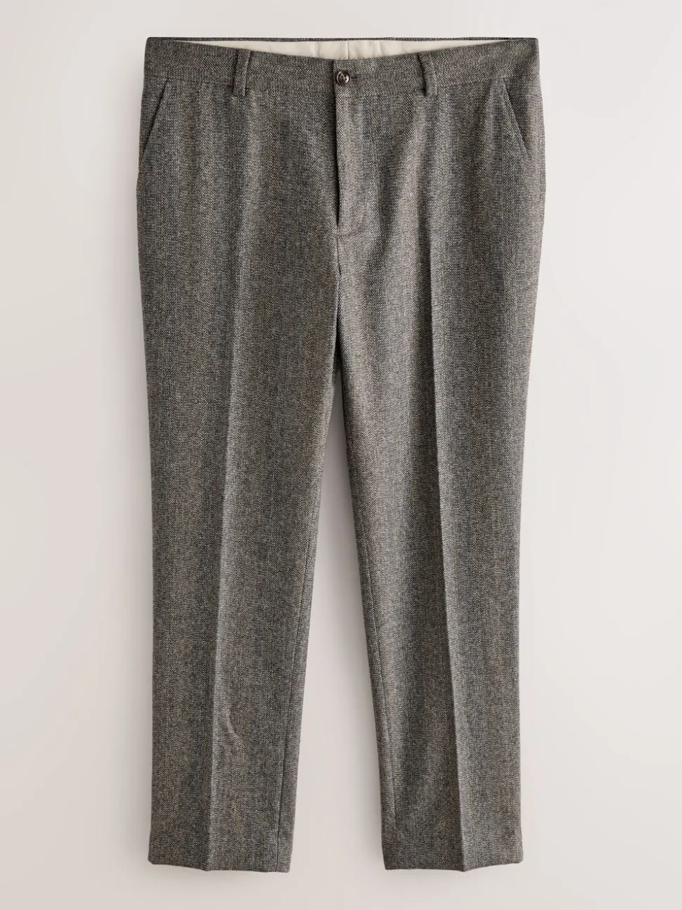 Grey Slim Fit Wool Blend Herringbone Stripe Suit Trousers